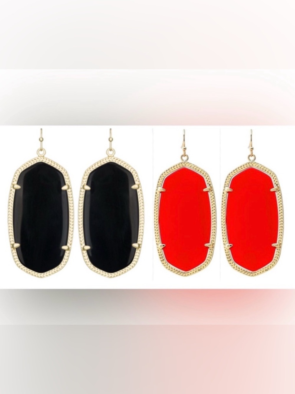 Lot of 2x [Kendra Scott] Danielle Faceted Drop Earrings Red/Gold & Black/Gold - Picture 2 of 15
